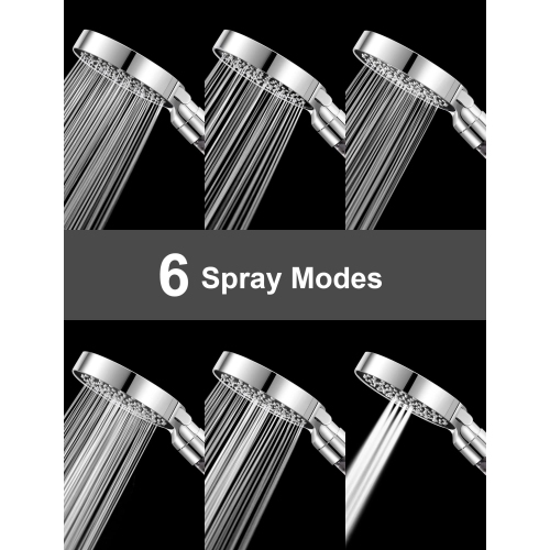 Filtered Shower Head, Shower Head with 6 Spray Modes, High Pressure Shower Head with 59" Hose and Bracket, Hand Held Shower Head Filter for Hard
