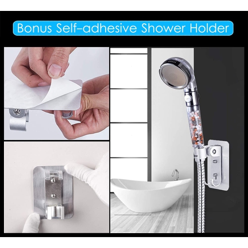 Pomme de douche avec filtre, haute pression 3 modes douche avec interrupteur de pause MARCHE/arrêt, pomme de douche à eau filtrée à main avec tuyau