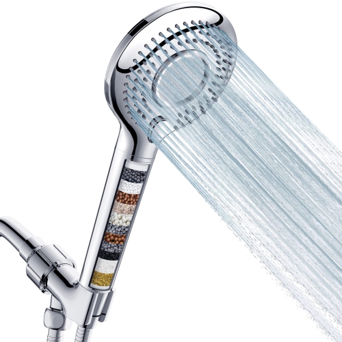 HLD Handheld Shower Head With Filter, High Pressure 3 Spray Mode Showerhead With 60" Hose, Bracket And 15 Stage Water Softener Filters for Hard Water Remove Chlorine