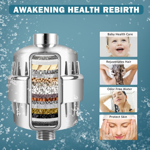 Filtre de douche à 18 étapes, filtre d'adoucisseur d'eau universel à haut rendement amélioré pour eau dure retirer le fluorure de chlore impuretés de