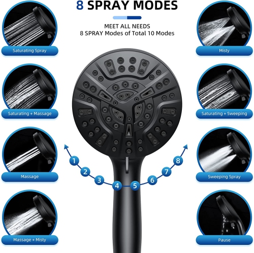 Shower Head with Handheld, Filtered Shower Head, Wimaha Shower Head with Filters, Hard Water Filter Shower Head 10 Spray Mode with Bracket, Hose and