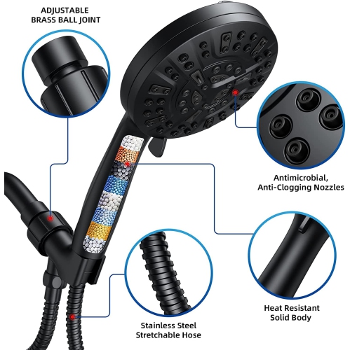 Shower Head with Handheld, Filtered Shower Head, Wimaha Shower Head with Filters, Hard Water Filter Shower Head 10 Spray Mode with Bracket, Hose and