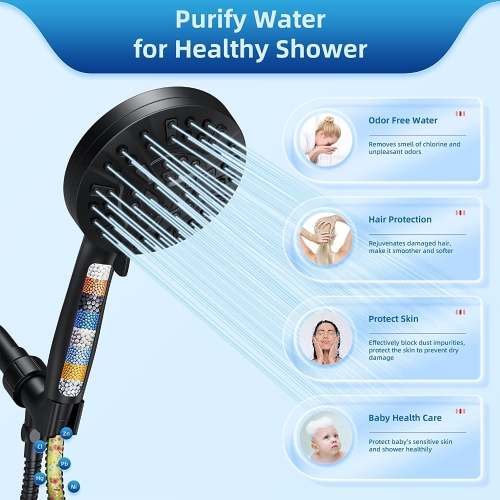 Shower Head with Handheld, Filtered Shower Head, Wimaha Shower Head with Filters, Hard Water Filter Shower Head 10 Spray Mode with Bracket, Hose and