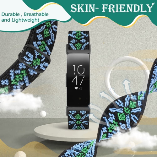 Adjustable Elastic Watch Bands Compatible with Fitbit Inspire 3/Inspire 2/Inspire/Inspire HR/Fitbit Ace 3/Ace 2, 6 Pack Nylon Loop Sport Band