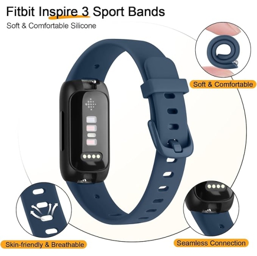 Paquet de 6 bracelets sport compatibles avec Fitbit Inspire 3, bracelet sport en silicone souple pour hommes, bracelet de rechange pour Fitbit