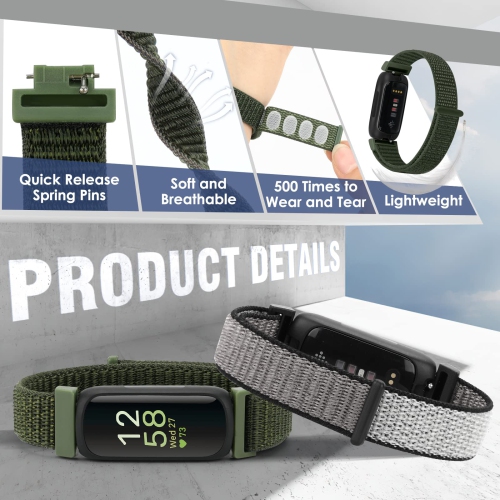 Bracelet sport en nylon compatible avec Inspire 3/Inspire 2/Inspire HR/Inspire/Inspire/Ace 3/Ace 2 pour femmes, bracelet en nylon doux perméable à