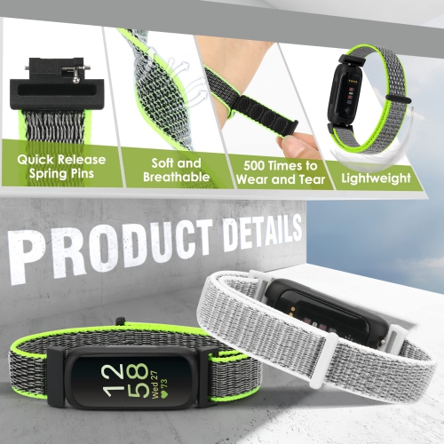 Nylon Sport Loop Band Compatible with Fitbit Inspire 3/Inspire 2/Inspire HR/Inspire/Fitbit Ace 3/Ace 2 for Women Men Kids, Soft Nylon Strap