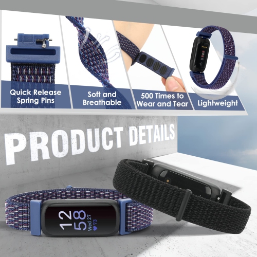 Bracelet sport en nylon compatible avec Inspire 3/Inspire 2/Inspire HR/Inspire/Inspire/Ace 3/Ace 2 pour femmes, bracelet en nylon doux perméable à