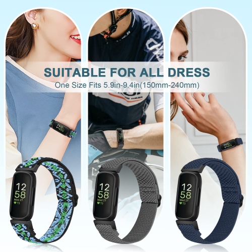 Elastic Nylon Sport Bands for Fitbit Inspire 3/Inspire 2/Inspire/Inspire HR/Ace 3/Ace 2 Women Men Kids, Adjustable Stretchy Comfortable Nylon