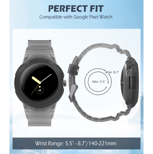 Band Compatible with Google Pixel Watch, Shockproof TPU Watch Bands with Bumper Case Women Men, Soft Silicone Sport Strap, Replacement Watch Straps