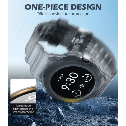 Band Compatible with Google Pixel Watch, Shockproof TPU Watch Bands with Bumper Case Women Men, Soft Silicone Sport Strap, Replacement Watch Straps