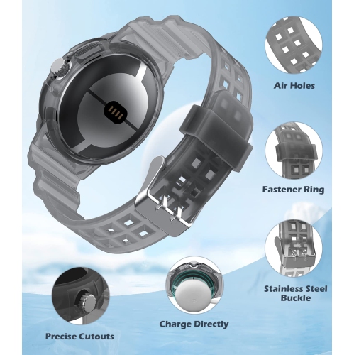 Band Compatible with Google Pixel Watch, Shockproof TPU Watch Bands with Bumper Case Women Men, Soft Silicone Sport Strap, Replacement Watch Straps