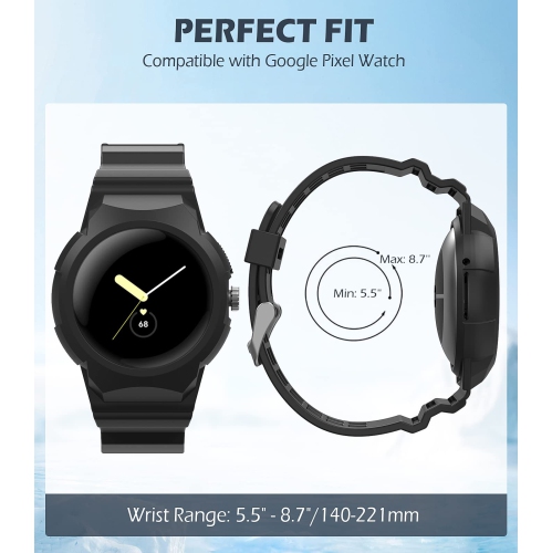 Band Compatible with Google Pixel Watch, Shockproof TPU Watch Bands with Bumper Case Women Men, Soft Silicone Sport Strap, Replacement Watch Straps