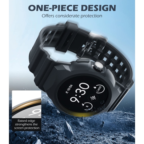 Band Compatible with Google Pixel Watch, Shockproof TPU Watch Bands with Bumper Case Women Men, Soft Silicone Sport Strap, Replacement Watch Straps