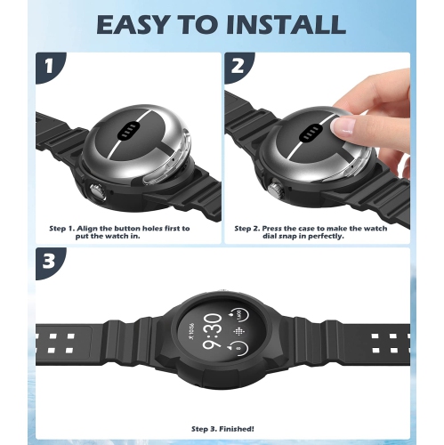 Band Compatible with Google Pixel Watch, Shockproof TPU Watch Bands with Bumper Case Women Men, Soft Silicone Sport Strap, Replacement Watch Straps