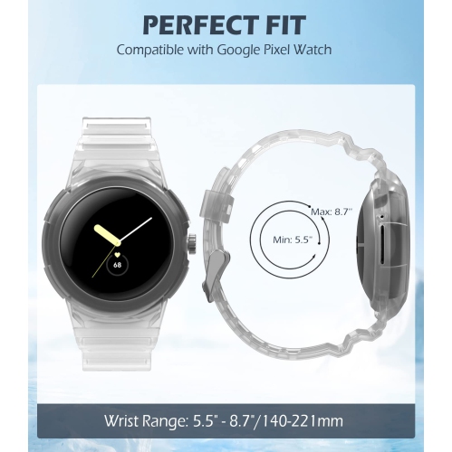 Band Compatible with Google Pixel Watch, Shockproof TPU Watch Bands with Bumper Case Women Men, Soft Silicone Sport Strap, Replacement Watch Straps