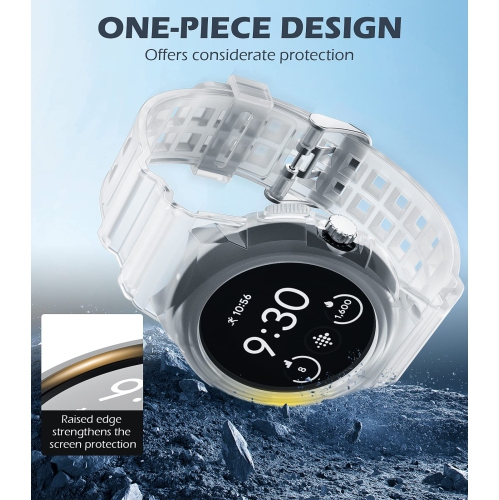 Band Compatible with Google Pixel Watch, Shockproof TPU Watch Bands with Bumper Case Women Men, Soft Silicone Sport Strap, Replacement Watch Straps