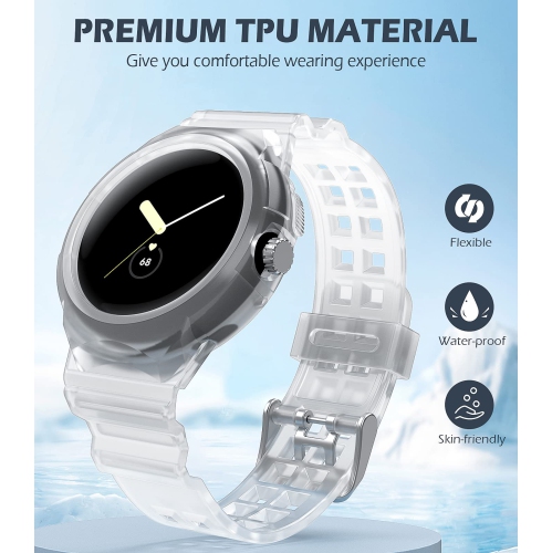 Band Compatible with Google Pixel Watch, Shockproof TPU Watch Bands with Bumper Case Women Men, Soft Silicone Sport Strap, Replacement Watch Straps