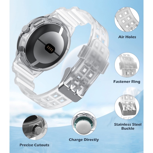 Band Compatible with Google Pixel Watch, Shockproof TPU Watch Bands with Bumper Case Women Men, Soft Silicone Sport Strap, Replacement Watch Straps