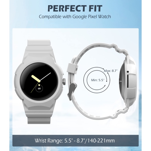 Band Compatible with Google Pixel Watch, Shockproof TPU Watch Bands with Bumper Case Women Men, Soft Silicone Sport Strap, Replacement Watch Straps