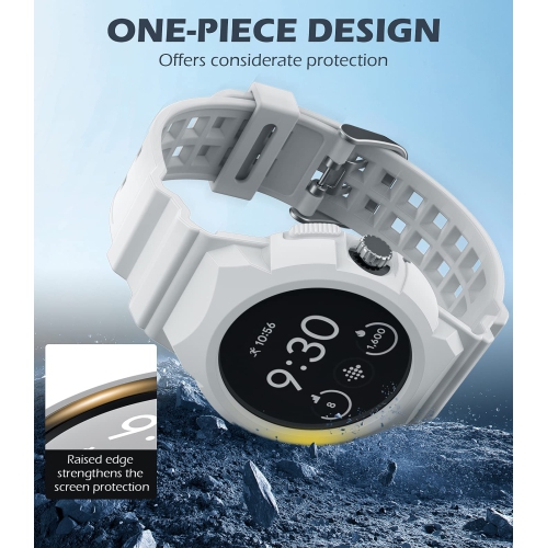 Band Compatible with Google Pixel Watch, Shockproof TPU Watch Bands with Bumper Case Women Men, Soft Silicone Sport Strap, Replacement Watch Straps