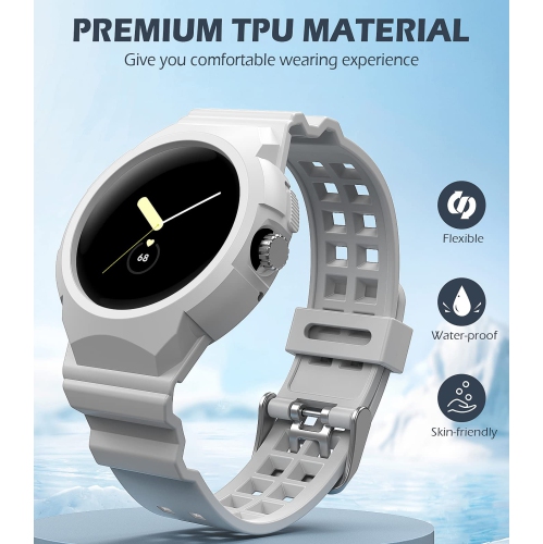 Band Compatible with Google Pixel Watch, Shockproof TPU Watch Bands with Bumper Case Women Men, Soft Silicone Sport Strap, Replacement Watch Straps