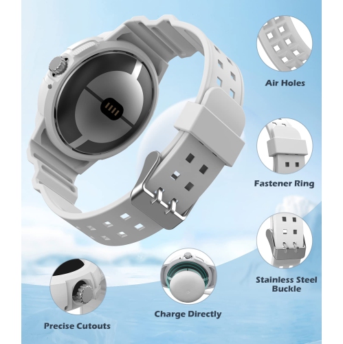Band Compatible with Google Pixel Watch, Shockproof TPU Watch Bands with Bumper Case Women Men, Soft Silicone Sport Strap, Replacement Watch Straps