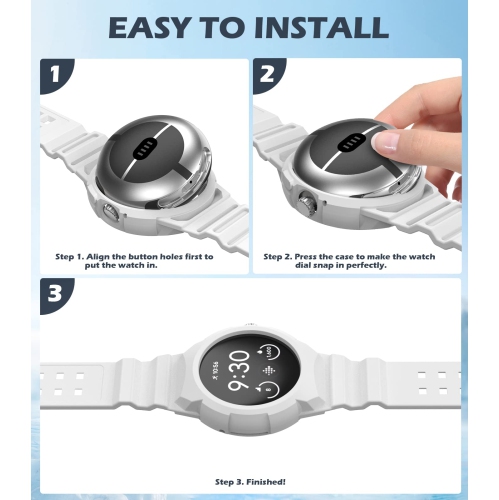 Band Compatible with Google Pixel Watch, Shockproof TPU Watch Bands with Bumper Case Women Men, Soft Silicone Sport Strap, Replacement Watch Straps