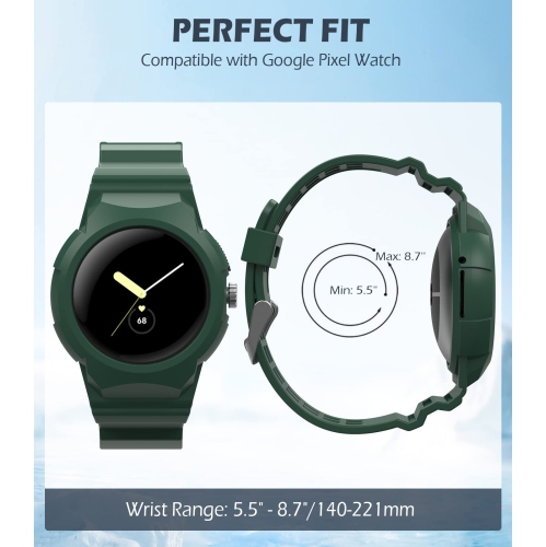 Band Compatible with Google Pixel Watch, Shockproof TPU Watch Bands with Bumper Case Women Men, Soft Silicone Sport Strap, Replacement Watch Straps