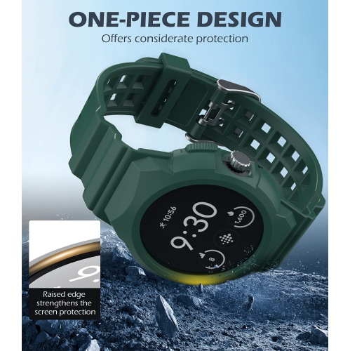 Band Compatible with Google Pixel Watch, Shockproof TPU Watch Bands with Bumper Case Women Men, Soft Silicone Sport Strap, Replacement Watch Straps