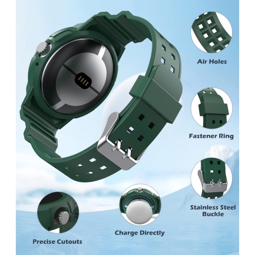 Band Compatible with Google Pixel Watch, Shockproof TPU Watch Bands with Bumper Case Women Men, Soft Silicone Sport Strap, Replacement Watch Straps