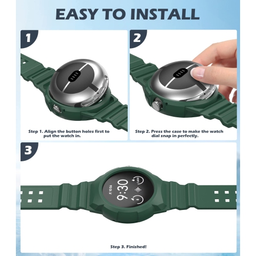 Band Compatible with Google Pixel Watch, Shockproof TPU Watch Bands with Bumper Case Women Men, Soft Silicone Sport Strap, Replacement Watch Straps