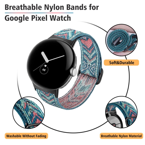 3 Pack Stretch Nylon Band Compatible with Pixel Watch Band, Soft Braided Elastic Wristbands for Google Pixel Watch Band, Adjustable Breathable Sport