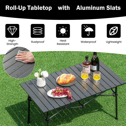 axGear Folding Camping Table Portable Picnic Aluminum Large Hard Surface Lightweight Carry Bag