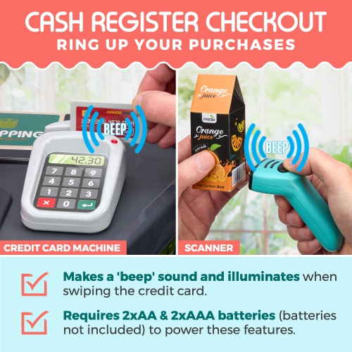 MEDca Kids Play Supermarket Set with Scanner - Pretend Play Grocery Shop Set - 47 Piece Complete Playset with Cash Register Credit Card Machine