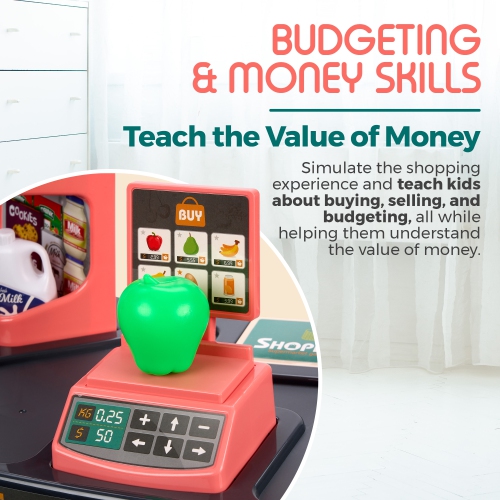 MEDca Kids Play Supermarket Set with Scanner - Pretend Play Grocery Shop Set - 47 Piece Complete Playset with Cash Register Credit Card Machine