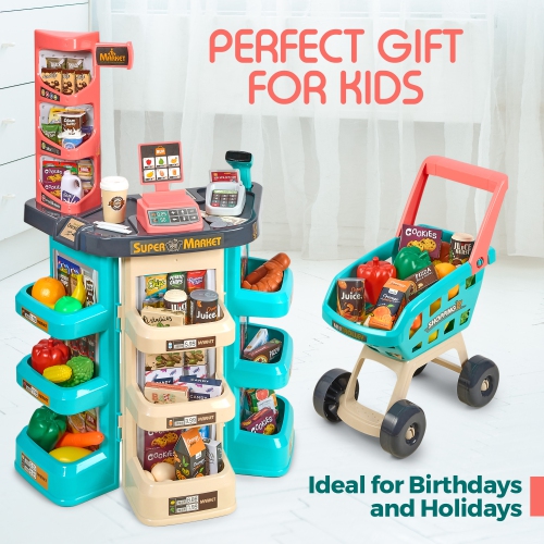 MEDca Kids Play Supermarket Set with Scanner - Pretend Play Grocery Shop Set - 47 Piece Complete Playset with Cash Register Credit Card Machine