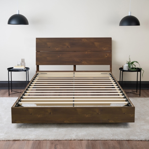 HAMUQ  Floating Wood Bed With Headboard (Truffle) - Full