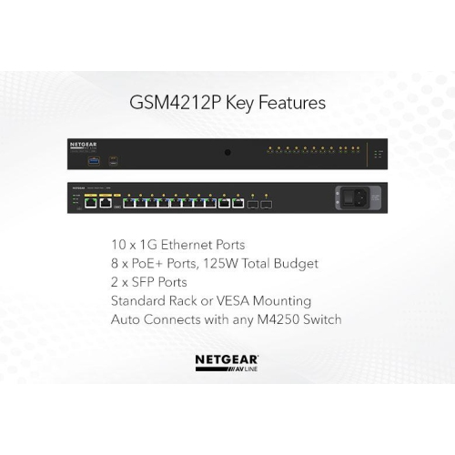 Netgear AV Line M4250 8-Port Gigabit PoE+ Compliant Managed AV Switch -