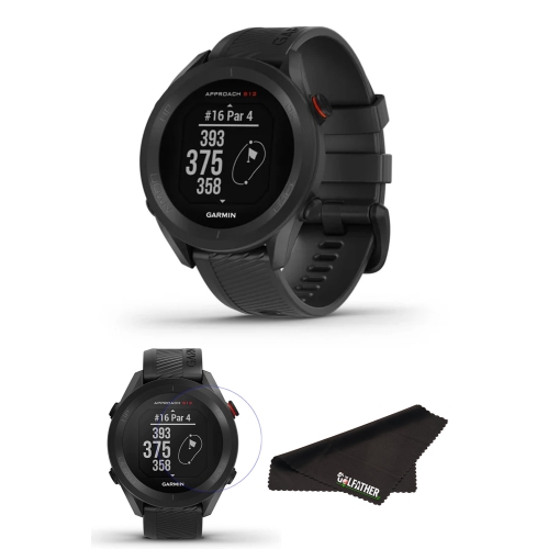 GARMIN Approach S12 Black Gps Golf Watch 42K Preloaded Golf Courses The Golfather Clean And Protect Bundle w Cleaning Cloth And 2X HD