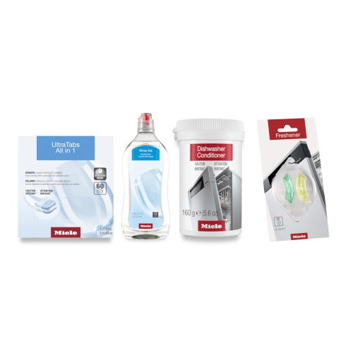 Miele Sparkling Results Dishwashing Bundle - UltraTabs All in 1 Dishwashing Detergent(60 Tablets), Dishwasher Rinse Agent 500ml, Dishwasher Freshener