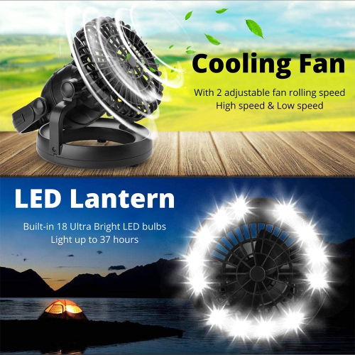 Portable 2 in 1 LED Camping Lantern with Ceiling Fan, 2-in-1 18 LED Hanging Tent Light and Air Flow Fan - Emergency Kit for Outdoor Activities,