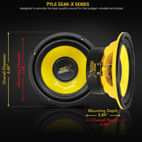 Pyle 6.5 Inch Mid Bass Woofer Sound Speaker System - Pro Loud Range Audio 300 Watt Peak Power w/ 4 Ohm Impedance and 60-20KHz Frequency Response for