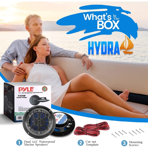Pyle 5.25 Inch Dual Marine Speakers - 2 Way Waterproof and Weather Resistant Outdoor Audio Stereo Sound System with 100 Watt Power, Polypropylene