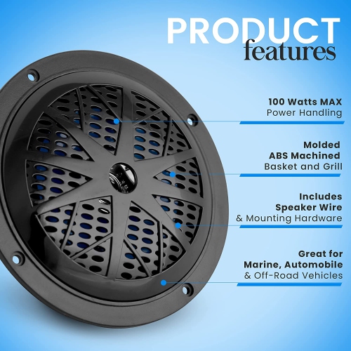 Pyle 5.25 Inch Dual Marine Speakers - 2 Way Waterproof and Weather Resistant Outdoor Audio Stereo Sound System with 100 Watt Power, Polypropylene