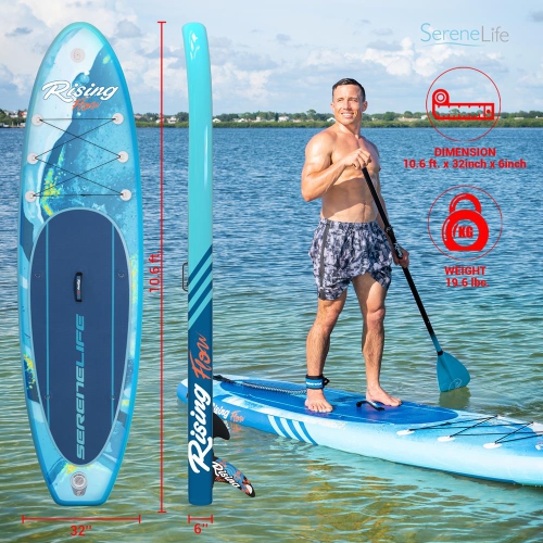SereneLife Inflatable Stand Up Paddle Board with Premium SUP Accessories & Carry Bag | Wide Stance, Bottom Fin for Paddling, Surf Control, Non-Slip