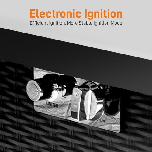 SereneLife Outdoor Pit CSA Approved Safe 40,000 BTU Pulse Ignition Propane Gas Fire Table Tabletop, Rattan-Look Steel Panel, 6.6 Lbs Decorative Lave