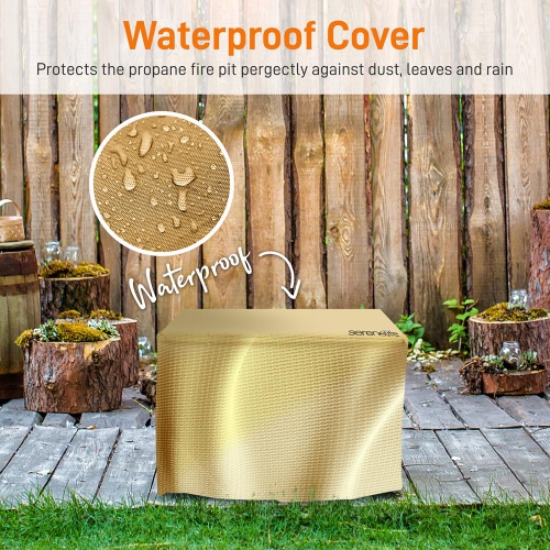 SereneLife Outdoor Pit CSA Approved Safe 40,000 BTU Pulse Ignition Propane Gas Fire Table Tabletop, Rattan-Look Steel Panel, 6.6 Lbs Decorative Lave