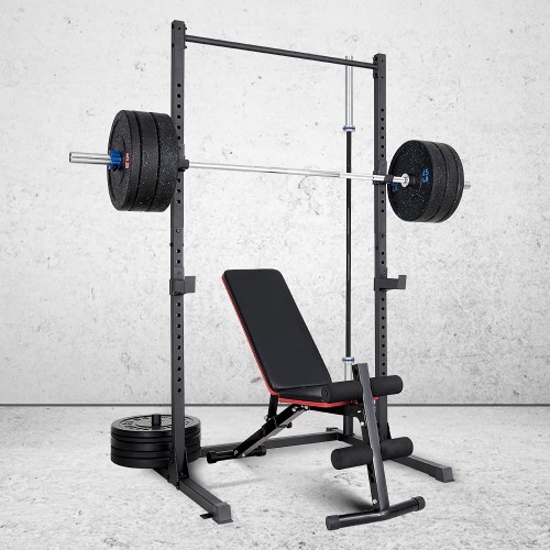 Squat Rack 800 LB Capacity 2"x 2" Steel Power Cage Exercise Stand with 2 J-Hooks for Bench Press, Weightlifting and Strength Training