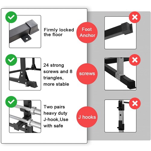 Squat Rack 800 LB Capacity 2x 2 Steel Power Cage Exercise Stand with 2 J- Hooks for Bench Press, Weightlifting and Strength Training